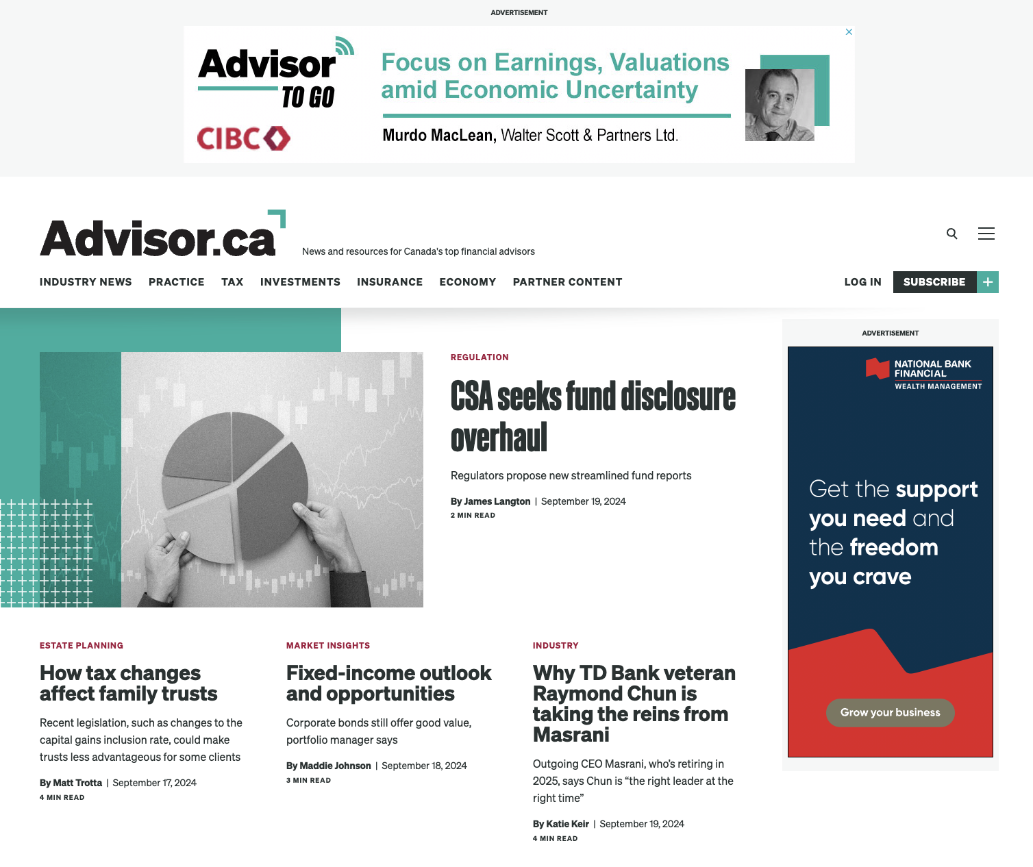 Advisor.ca homepage example